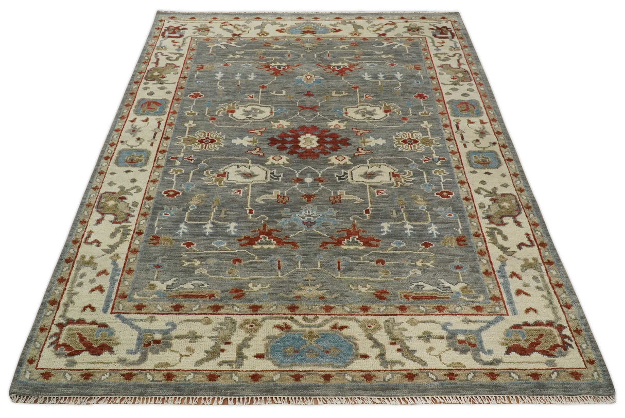Hand Knotted Gray, Red and Beige Traditional Vintage Style Custom Made Wool Area Rug