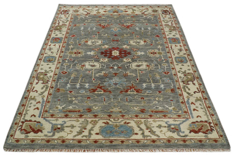 Hand Knotted Gray, Red and Beige Traditional Vintage Style Custom Made Wool Area Rug