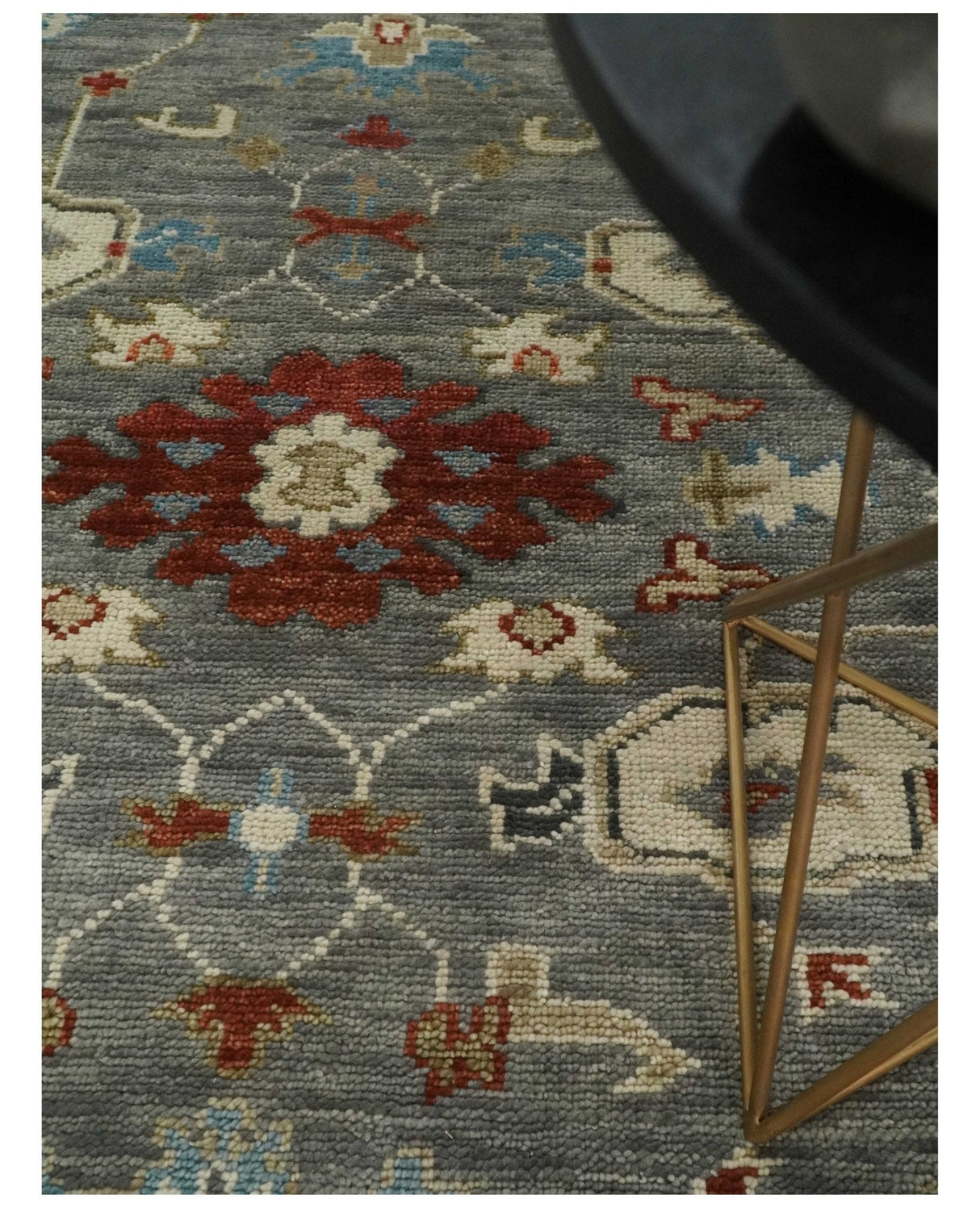 Hand Knotted Gray, Red and Beige Traditional Vintage Style Custom Made Wool Area Rug