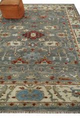 Hand Knotted Gray, Red and Beige Traditional Vintage Style Custom Made Wool Area Rug