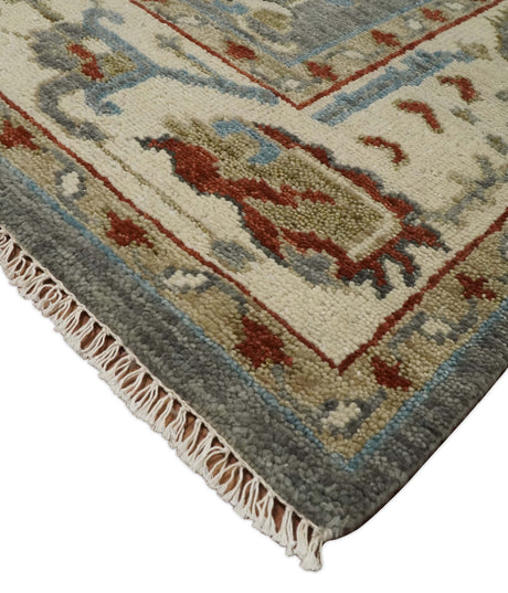 Hand Knotted Gray, Red and Beige Traditional Vintage Style Custom Made Wool Area Rug