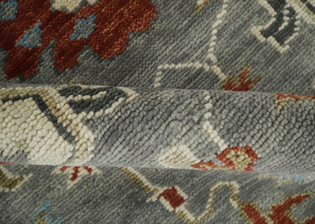 Hand Knotted Gray, Red and Beige Traditional Vintage Style Custom Made Wool Area Rug