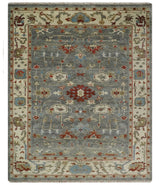 Hand Knotted Gray, Red and Beige Traditional Vintage Style Custom Made Wool Area Rug