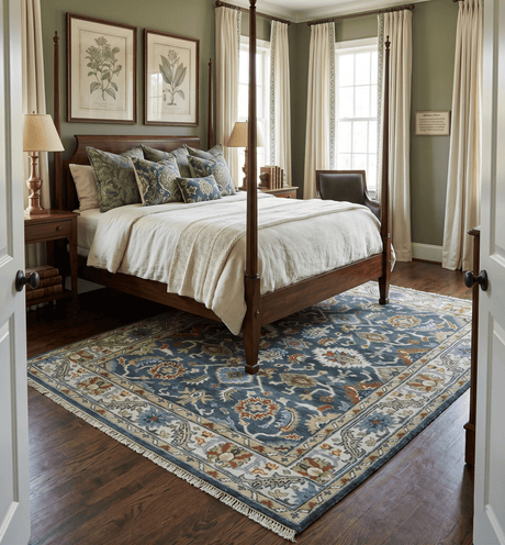 Hand Knotted Green and Ivory Traditional Oriental Oushak Custom Made Wool Area Rug