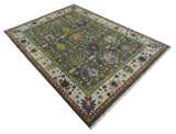 Hand Knotted Green And Ivory Traditional Oushak Custom Made Wool Area Rug