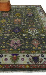 Hand Knotted Green And Ivory Traditional Oushak Custom Made Wool Area Rug