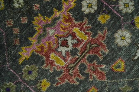 Hand Knotted Green And Ivory Traditional Oushak Custom Made Wool Area Rug