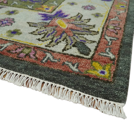 Hand Knotted Green And Ivory Traditional Oushak Custom Made Wool Area Rug