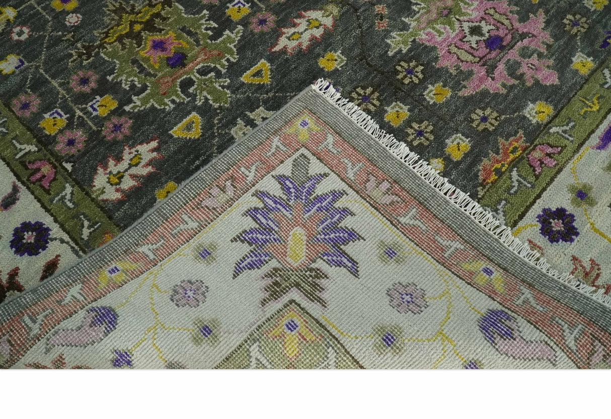 Hand Knotted Green And Ivory Traditional Oushak Custom Made Wool Area Rug