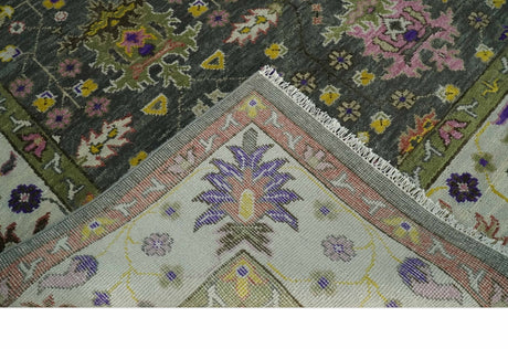 Hand Knotted Green And Ivory Traditional Oushak Custom Made Wool Area Rug