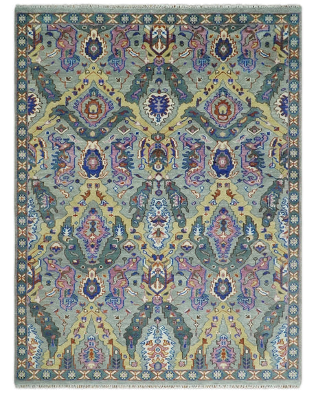 Hand knotted Green And Pink Traditional large design Custom Made wool Area Rug