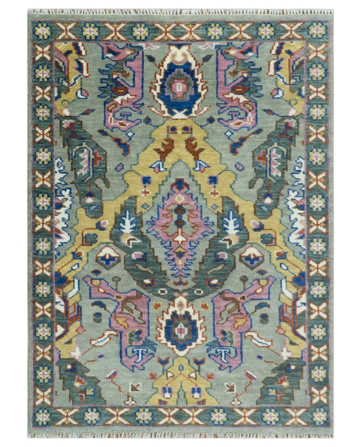 Hand knotted Green And Pink Traditional large design Custom Made wool Area Rug