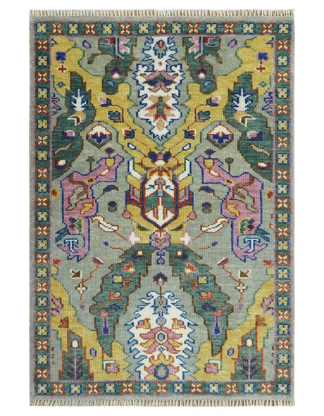 Hand knotted Green And Pink Traditional large design Custom Made wool Area Rug
