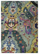 Hand knotted Green And Pink Traditional large design Custom Made wool Area Rug