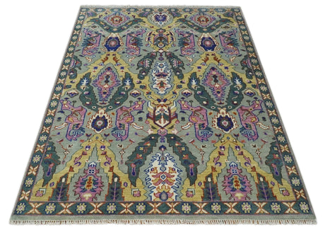 Hand knotted Green And Pink Traditional large design Custom Made wool Area Rug