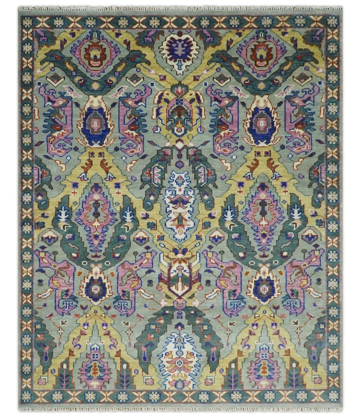Hand knotted Green And Pink Traditional large design Custom Made wool Area Rug