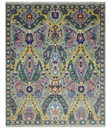 Hand knotted Green And Pink Traditional large design Custom Made wool Area Rug