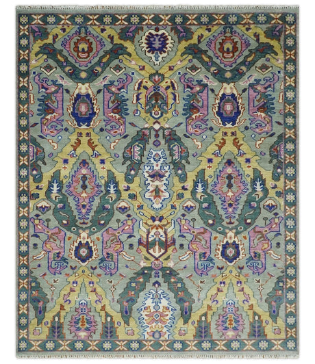 Hand knotted Green And Pink Traditional large design Custom Made wool Area Rug
