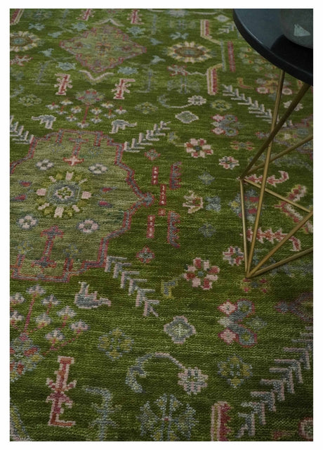 Hand Knotted Green and Silver Traditional Multi Size Antique Wool Area Rug