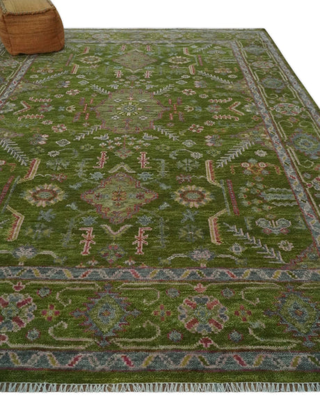 Hand Knotted Green and Silver Traditional Multi Size Antique Wool Area Rug