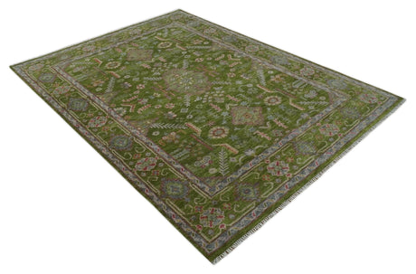 Hand Knotted Green and Silver Traditional Multi Size Antique Wool Area Rug