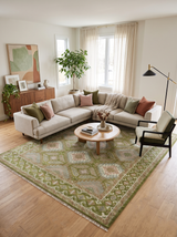 Hand Knotted Green, Ivory and Silver Oriental Traditional Multi Size Wool Area Rug