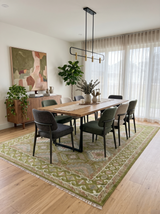 Hand Knotted Green, Ivory and Silver Oriental Traditional Multi Size Wool Area Rug