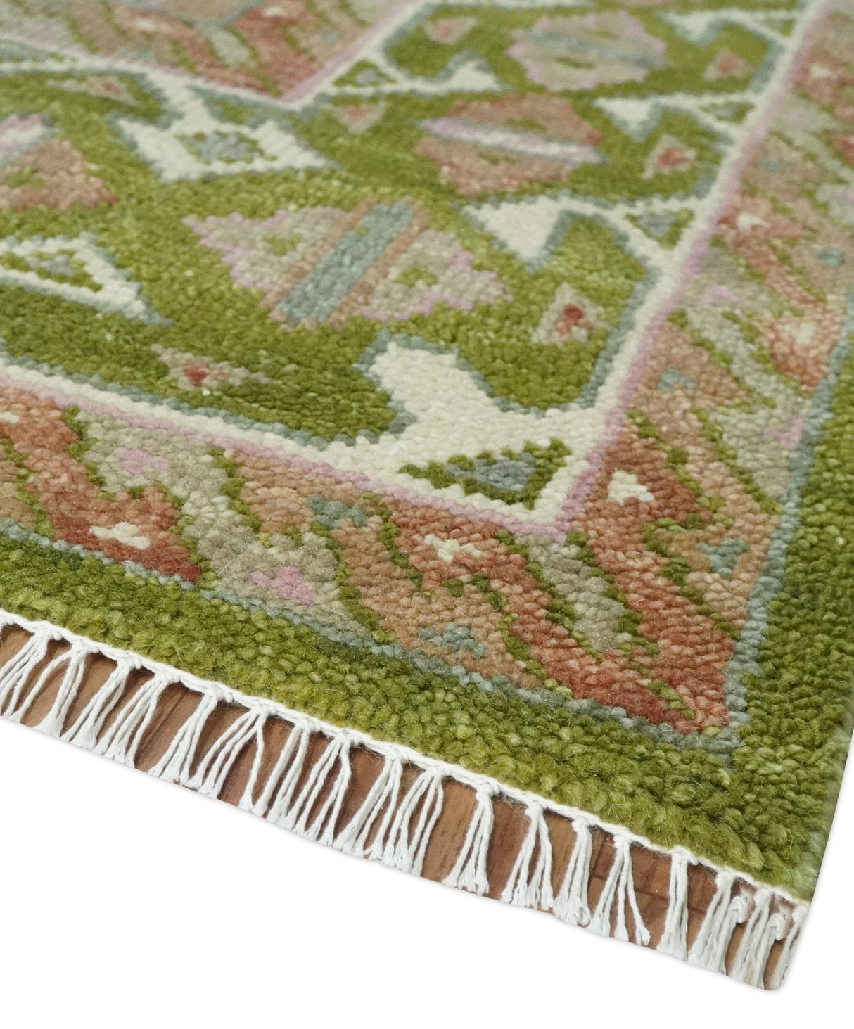 Hand Knotted Green, Ivory and Silver Oriental Traditional Multi Size Wool Area Rug