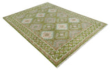 Hand Knotted Green, Ivory and Silver Oriental Traditional Multi Size Wool Area Rug