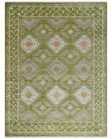 Hand Knotted Green, Ivory and Silver Oriental Traditional Multi Size Wool Area Rug