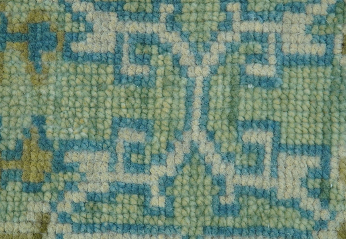 Hand Knotted Green, Olive and Teal Traditional Dragon Oushak Design 3x5 wool rug