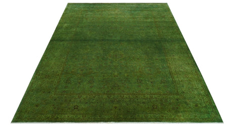 Hand Knotted Green Overdyed Traditional Oushak Design 9x12 Wool Area Rug