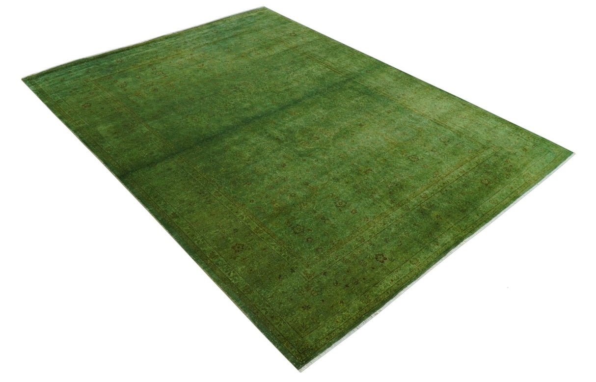 Hand Knotted Green Overdyed Traditional Oushak Design 9x12 Wool Area Rug