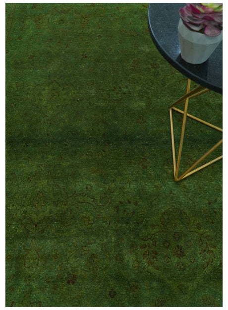 Hand Knotted Green Overdyed Traditional Oushak Design 9x12 Wool Area Rug