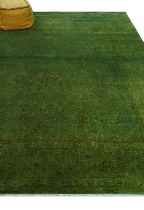 Hand Knotted Green Overdyed Traditional Oushak Design 9x12 Wool Area Rug