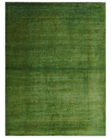Hand Knotted Green Overdyed Traditional Oushak Design 9x12 Wool Area Rug