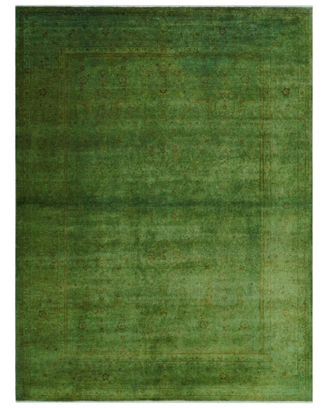 Hand Knotted Green Overdyed Traditional Oushak Design 9x12 Wool Area Rug