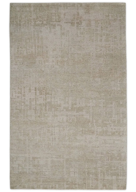 Hand Knotted Ivory and Beige Modern Contemporary Recycled Silk Area Rug