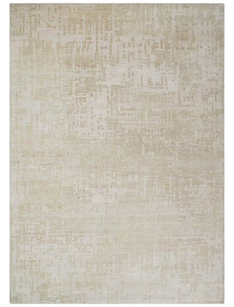 Hand Knotted Ivory and Beige Modern Contemporary Recycled Silk Area Rug