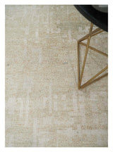 Hand Knotted Ivory and Beige Modern Contemporary Recycled Silk Area Rug