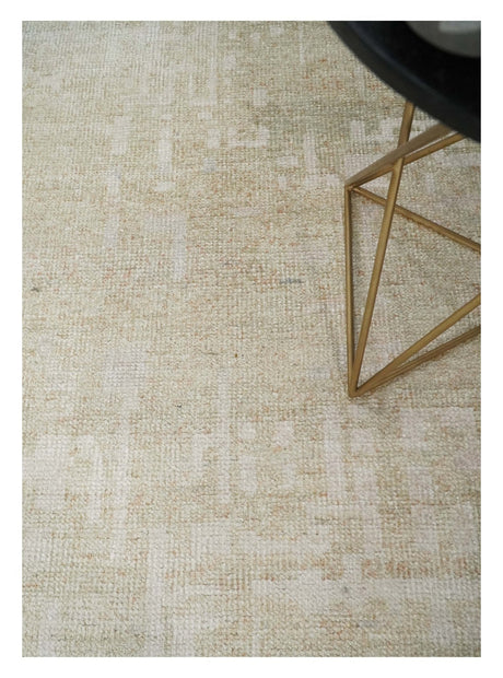 Hand Knotted Ivory and Beige Modern Contemporary Recycled Silk Area Rug