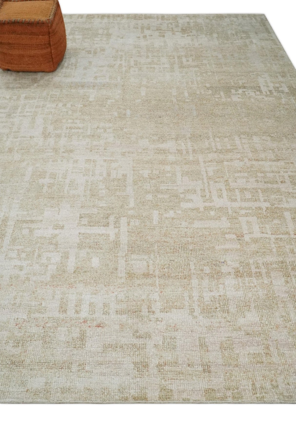 Hand Knotted Ivory and Beige Modern Contemporary Recycled Silk Area Rug