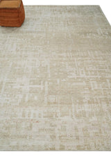Hand Knotted Ivory and Beige Modern Contemporary Recycled Silk Area Rug