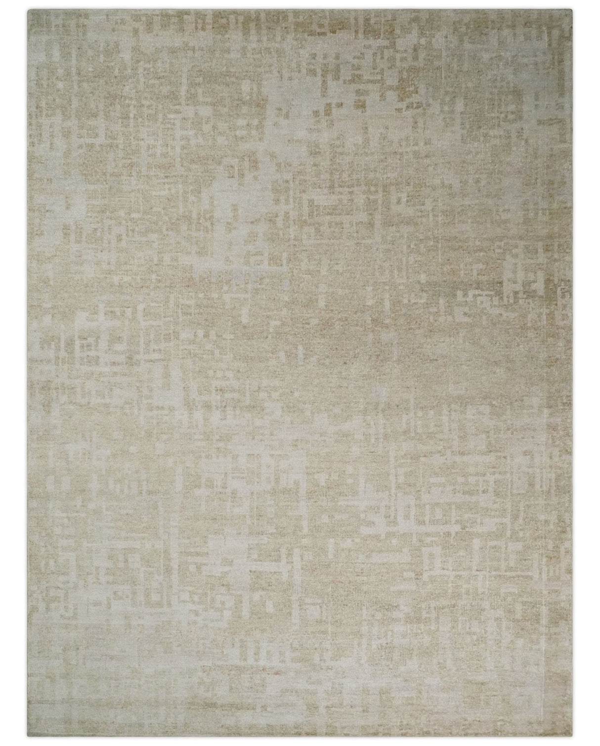 Hand Knotted Ivory and Beige Modern Contemporary Recycled Silk Area Rug