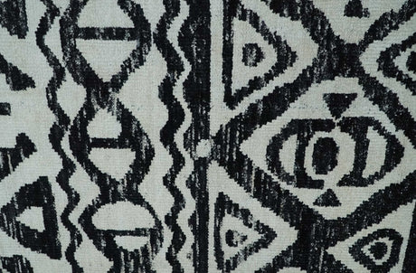 Hand Knotted Ivory and Black Modern Contemporary Recycled Silk Area Rug