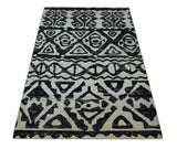 Hand Knotted Ivory and Black Modern Contemporary Recycled Silk Area Rug