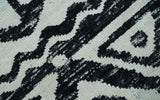 Hand Knotted Ivory and Black Modern Contemporary Recycled Silk Area Rug