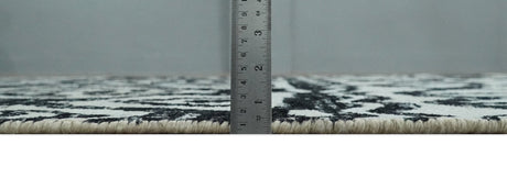 Hand Knotted Ivory and Black Modern Contemporary Recycled Silk Area Rug