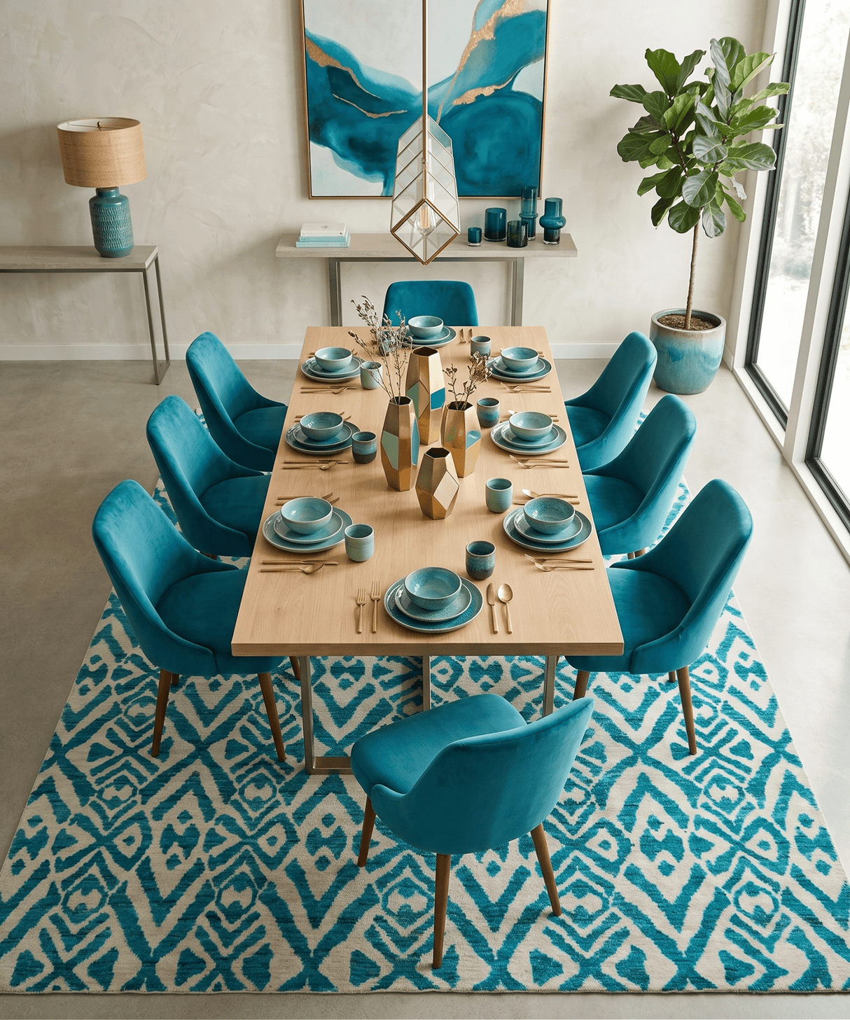 Hand Knotted Ivory and Blue Modern Contemporary Southwestern Tribal Trellis Recycled Silk Area Rug