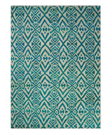 Hand Knotted Ivory and Blue Modern Contemporary Southwestern Tribal Trellis Recycled Silk Area Rug
